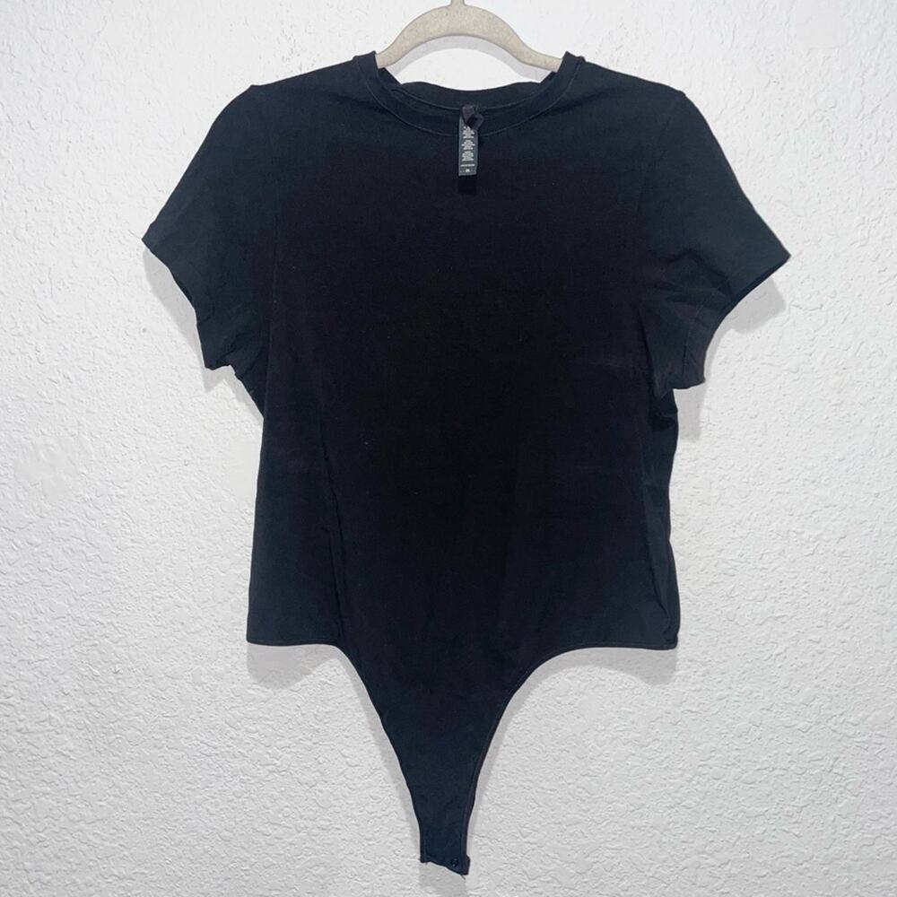 Skims Classic Cotton T Short Thong Bodysuit Black 2X New No Box